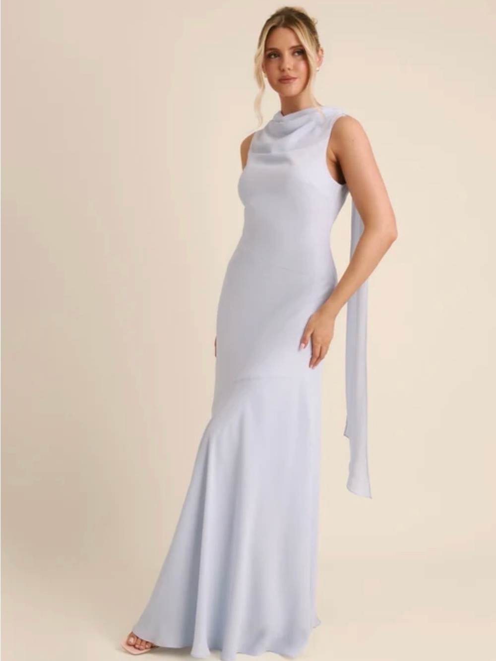 Thalia High Cowl Neck Drape Chiffon Bridesmaid Dress - Powder Blue